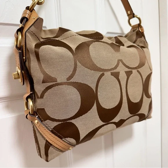 Coach Carly Signature Jacquard Leather Trim Large Hobo Shoulder Bag Y2K - Picture 3 of 14